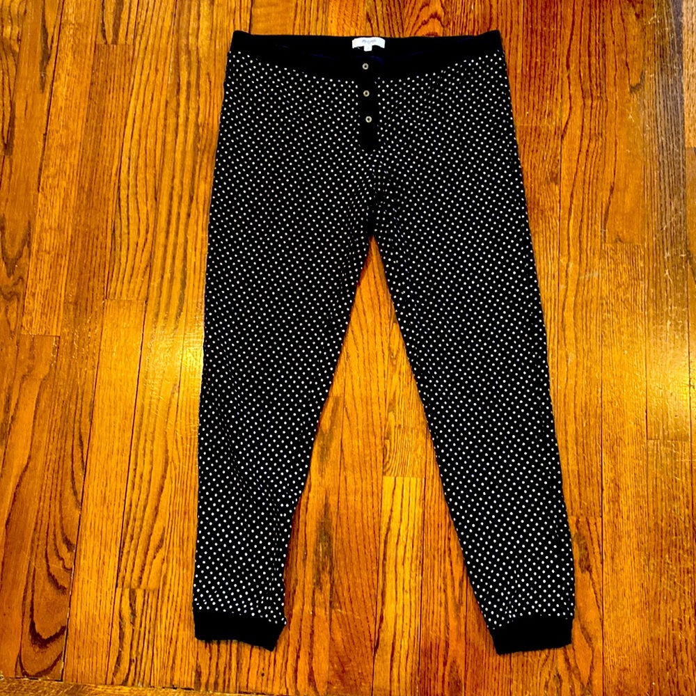 Madewell women’s size Large pajama pants black with white polka dots